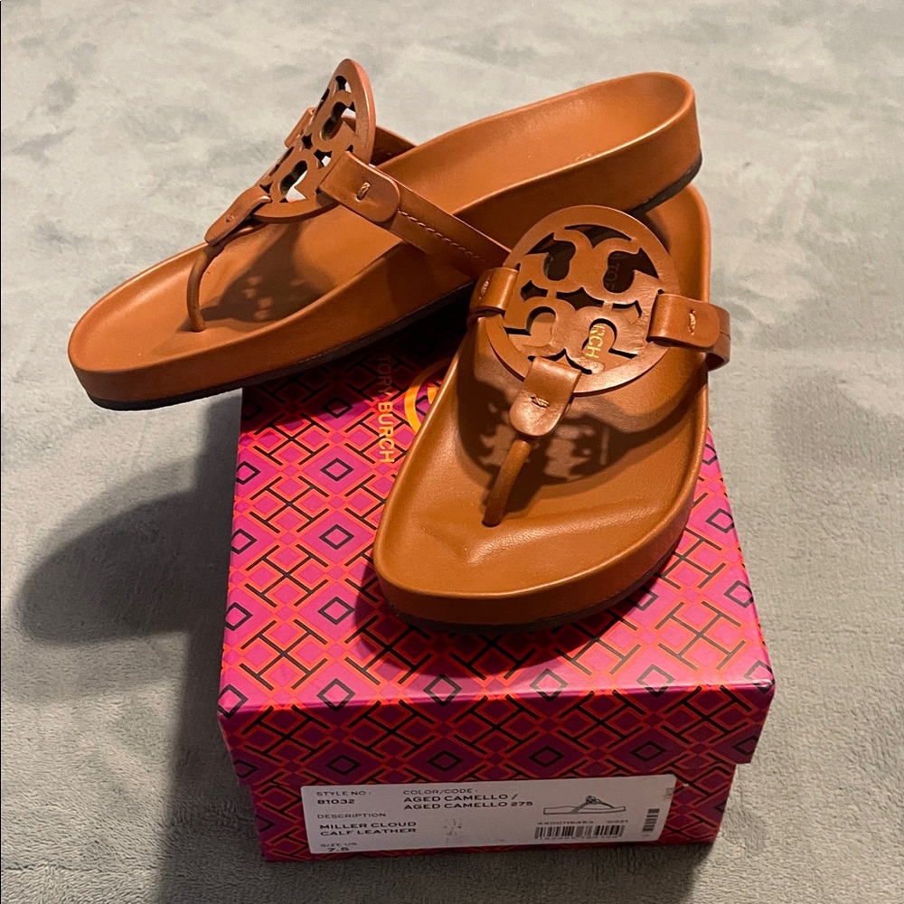 Tory Burch Tan Leather Slides - Picture 7 of 7